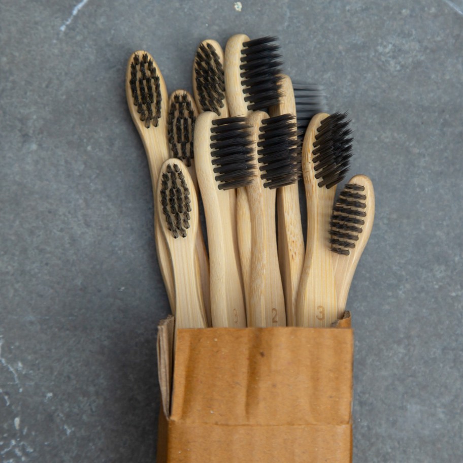 Kids Bamboo Toothbrushes(Pack of 10) - S Curve Bamboo Handle with Biodegradable PBT Fibre Bristles - Image 4